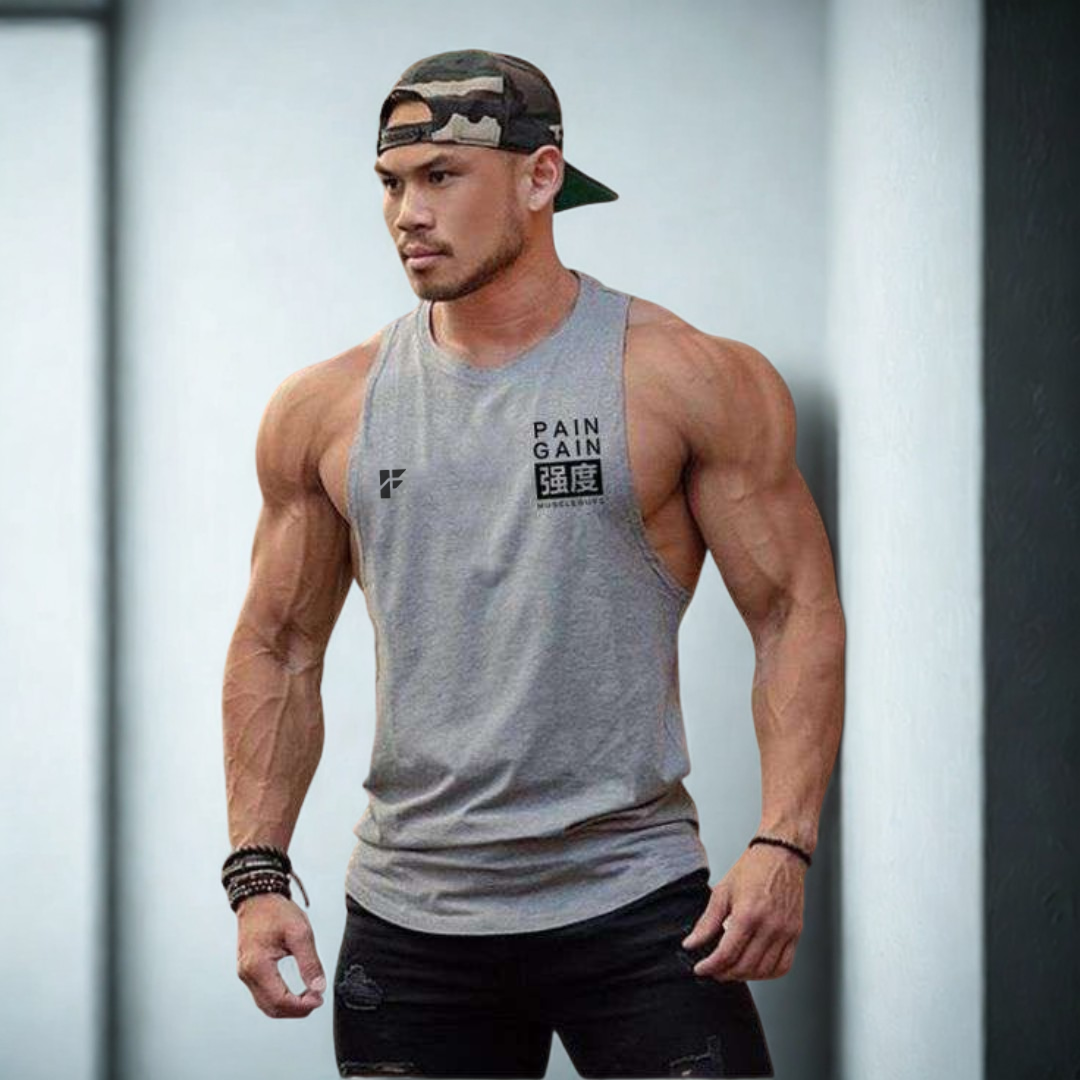 “Pain & Gain” Gym Stringer – Steel Grey Edition