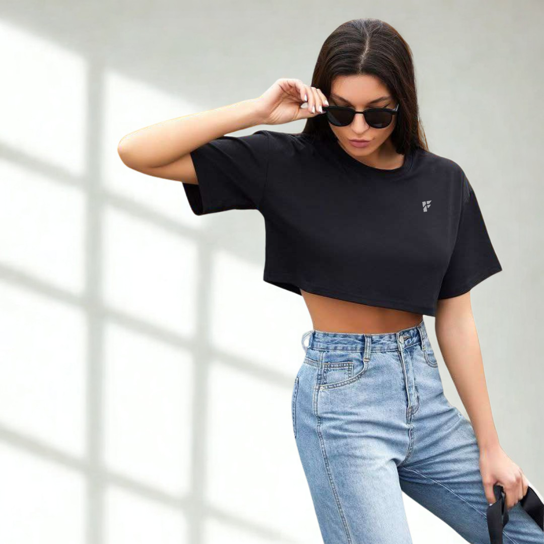 StreetFlex Crop Tee – Jet Black