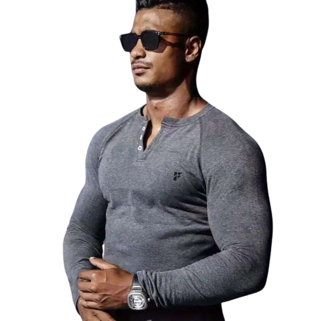 Men’s Henley Full Sleeve T-Shirt – Charcoal Grey