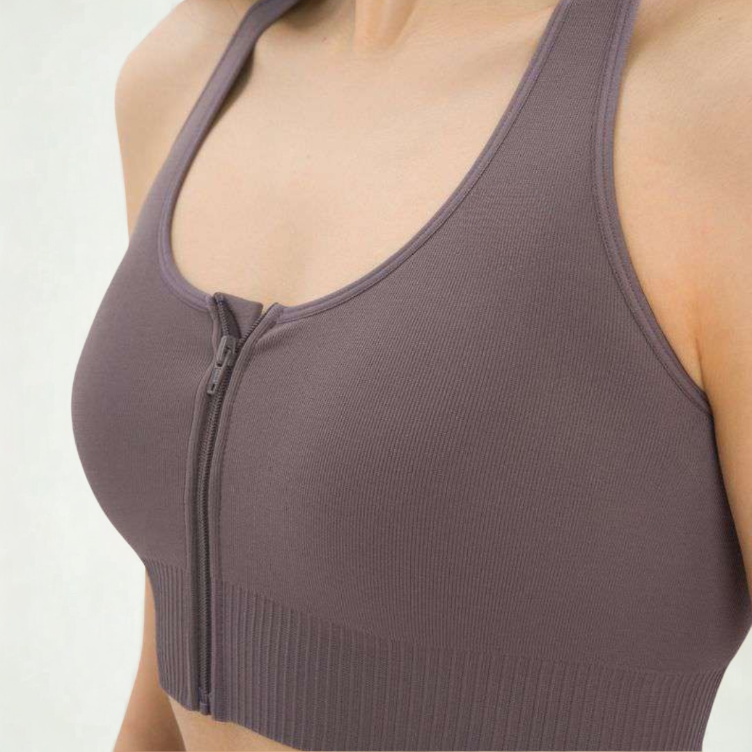 ZipFit Ribbed Sports Bra – Mocha Brown