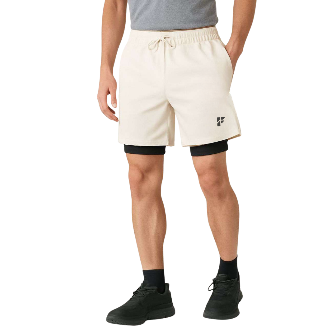 Men’s Dual-Layer Gym Shorts – Cream White